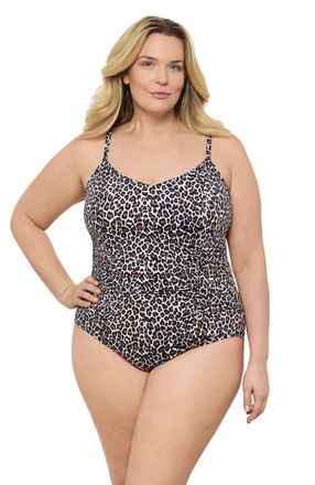 Aqua Green Plus Size Princess Seam V-Neck Side Shirred Adjustable One-Piece Swimsuit in Seeing Spots at Nordstrom, Size 1X