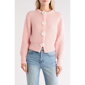 Madden Girl Flower Appliqu&eacute; Cardigan in Silver Pink at Nordstrom Rack, Size X-Large