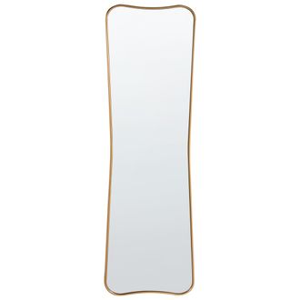 Beliani Beliani - Espejo Moderno De Pared Con Marco De Madera Forma Ondulada Con Ganchos 160 X 50 Cm Dorado Brieuc