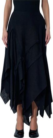 Yohji Yamamoto Gauzed Frilled Midi Rok - Dames - Maxi Rokken - Zwart - M - Wol - Rokken