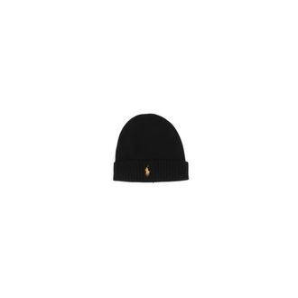 Polo Ralph Lauren Beanies, unisex, Black, Size: ONE SIZE Black Logo Wool Hat