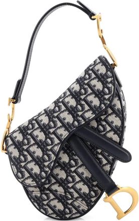 Dior Borsa a spalla Saddle mini in tela con motivo Oblique - Blu