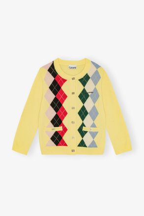 Ganni Yellow Check Cardigan - Size XS Merino Wool