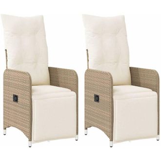 vidaXL Sillones Reclinables De Jard&iacute;n Con Cojines Beige 2 Uds Rat&aacute;n Pe Vidaxl