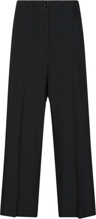 Elena Miro Pantalazzo in vloeiende stof met een getailleerde snit - Dames - Wijde Broeken - Zwart - 2XL - Leer - Broeken