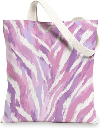 Generic Striped Horse Canvas Tote Bag, Artistic Reusable Grocery Bags, Abstract Lightweight Shoulder Strap Bags 13x15 Inch
