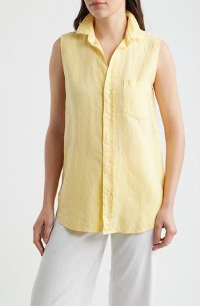 Frank & Eileen Finley Sleeveless Linen Button-Up Shirt in Sunshine at Nordstrom, Size X-Small