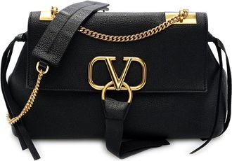 Valentino Black Pebbled Calfskin Leather Small Vring Chain Shoulder Bag (Authentic Pre-Loved)