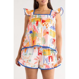 Sugarlips Petroliah Ruffle Top in Org-Pnk-Wht at Nordstrom, Size 2 X
