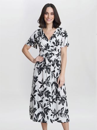 Gina Bacconi Womens Gabriella Jersey Print Dress - Off-White - Size 12 UK