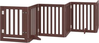 vidaXL Dog Gate with Door Foldable 12 Panels Brown 600 cm Poplar Wood vidaXL