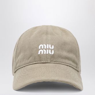 Miu Miu Washed denim baseball cap in beige and burgundy