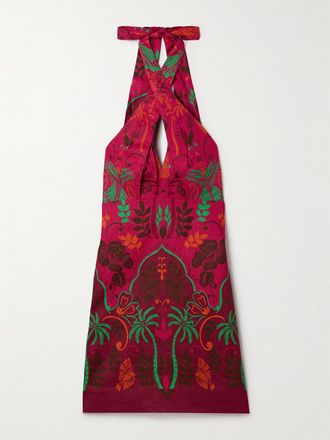 Cara Cara Abito Mini Con Scollo Allamericana In Lino Stampato Perla - Rosa