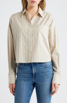 Rag & Bone Molly Stripe Crop Cotton Button-Up Shirt in Tan Stripe at Nordstrom, Size X-Large