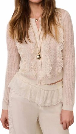 LoveShackFancy Melisse Eyelet Ruffle Cardigan In Aspen White