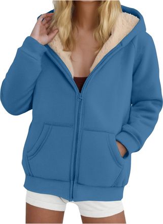 Generic Full Zip Hooded Jackets for Women UK, Ladies Hoodies with Zip, Warm Sherpa fleece Lined Coat with Pockets, Womens Teddy Fleece Hoodie Sweatshirts