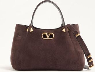 Valentino Garavani Valentino Garavani Small Shopping Bag in Soft Suede Woman EBONY UNI