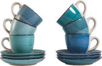 Villa D'Este Home Tivoli Baita aqua juego de 6 tazas de café con platillos