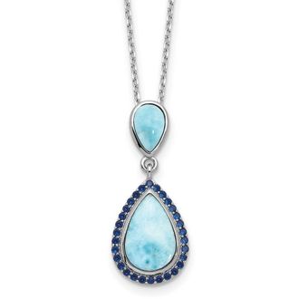 Diamond2Deal Sterling Silver Blue Cubic Zirconia and Larimar Necklace 16 with 2 Ext