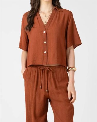 Dex Clothing Short Sleeve V-Neck Blouse Top In Burnt Sienna