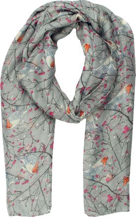 World of Shawls Girls Lady Women Colorful Long Cute Robin Bird Print Scarf Wraps Shawl Soft Scarves Maxi (Silver)