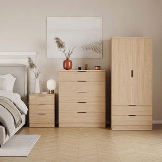 Home Discount Trega Bedroom Furniture Set 3pc - 3 Drawer Bedside, 5 Drawer Chest & 2 Door Wardrobe, Pine