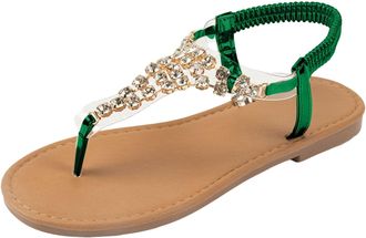 Generic Womens Sandals Flat Open Toe Hollow Out Rhinestone Beach Flip Flops Fashion Sandals Lightweight And Comfortable Summer Sandal (Green, 3.5)