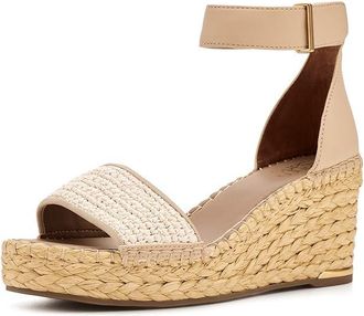 Franco Sarto L-Clemens9 Espadrille Sandals Womens Sandals Natural Beige Raffia : 6.5 M, Faux Leather