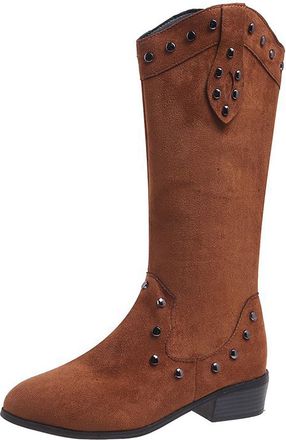 Generic Boots For Women Pointed Toe Chunky Low Heel Retro Western Style Mid Calf Boots Ladies Cowboy Booties With Zipper Casual Shoes Autumn Winter size 4.5