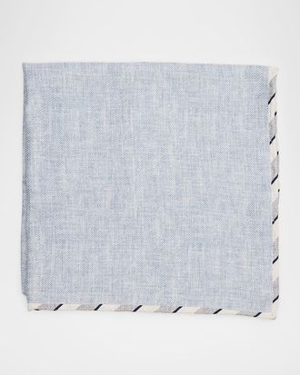 Brunello Cucinelli Mens Double-Face Stripe-Trim Silk Pocket Square