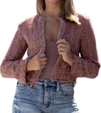 Dress Forum Woven Open Front Jewel Blazer In Jewel Brown