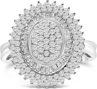 House of Brilliance Sterling Silver 2.0 Cttw Diamond Oval Halo Cocktail Ring