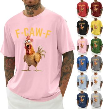Generic F-CAW-F Shirts Mens Funny Scream Chicken Humor T-Shirt Mens Short Sleeve Crew Neck Halloween Tops Casual Loose F-CAW-F Tshirt Plus Size(Pink, XXL)
