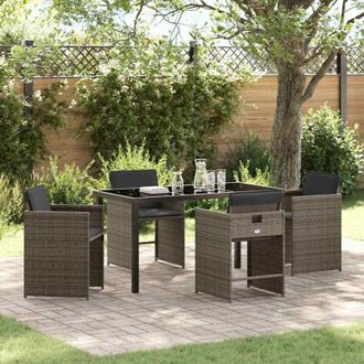 vidaXL Vidaxl - Conjunto De Comedor De Jard&iacute;n Con Coj&iacute;n 5 Pcs Gris Polirat&aacute;n
