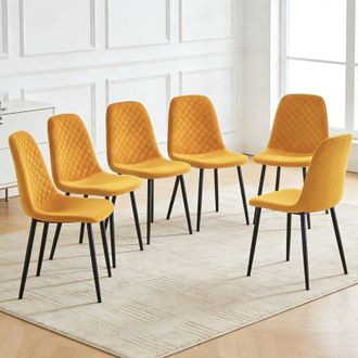 Ainpecca 6X Yellow Dining Chairs Velvet Padded Seat Metal Legs Kitchen Home Office UK