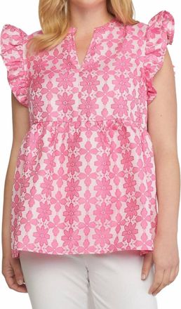 Entro Floral Jacquard Ruffle Top In Pink