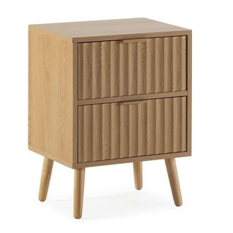 HOMN Mesita de noche 2 cajones efecto roble