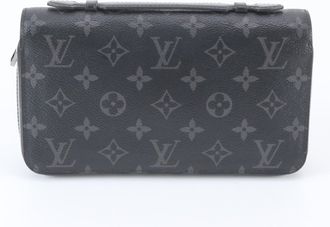 Louis Vuitton Black Leather Coated Canvas Long Wallet (Bi-Fold) (Pre-Owned)