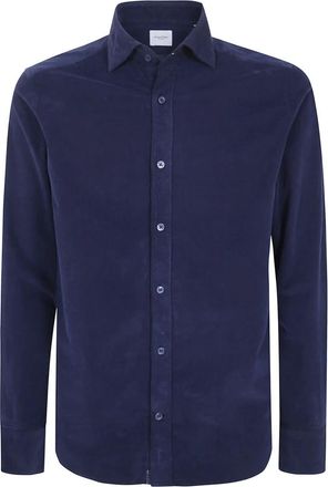 Tintoria Mattei Small Rib Fluweel overhemd - Heren - Overhemden - Blauw - Maat: 3XL Katoen