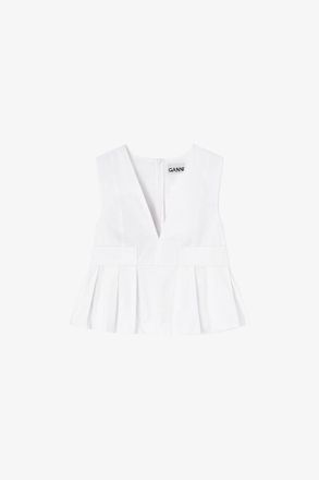 Ganni White Top in Stretch Cotton - Size 10/12 Organic