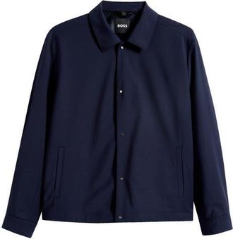 BOSS Carper Virgin Wool Blend Shirt Jacket in Dark Blue at Nordstrom, Size 42 Regular