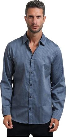 A|X Armani Exchange Satin Print Long Sleeve Woven Shirt - Heren - Casual Overhemden - Blauw - S - Katoen - Overhemden