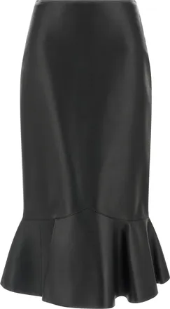 Fendi Black Lamb Leather Midi Womens Skirt