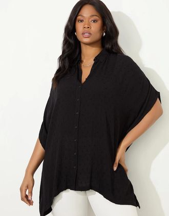 Live Unlimited London Womens Petite Black Dobby Button Through Tunic - Size: 22