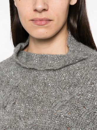 Fabiana Filippi Sequin-Embellished Cable-Knit Sweater - Grey