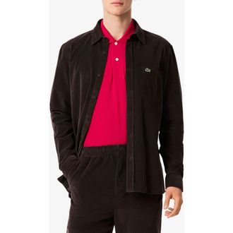 Lacoste Regular Fit Corduroy Button-Up Shirt in Port at Nordstrom, Size 15.75