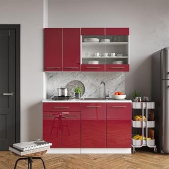 Vicco Cocina Para Solteros Fame-line, Burdeos Brillo Intenso/blanco, 140 Cm, Et Antracita