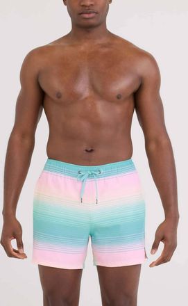 Saxx Oh Buoy 2N1 Volley Swim Trunks In Hazy Stripe Aqua