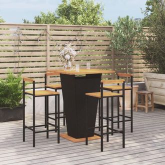 vidaXL Mesa Bar Y Taburetes Jard&iacute;n 5 Pzas Madera Acacia Rat&aacute;n Pe Negro Vidaxl