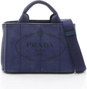 Prada Blue Canvas Handbag Tote Bag (Pre-Owned)